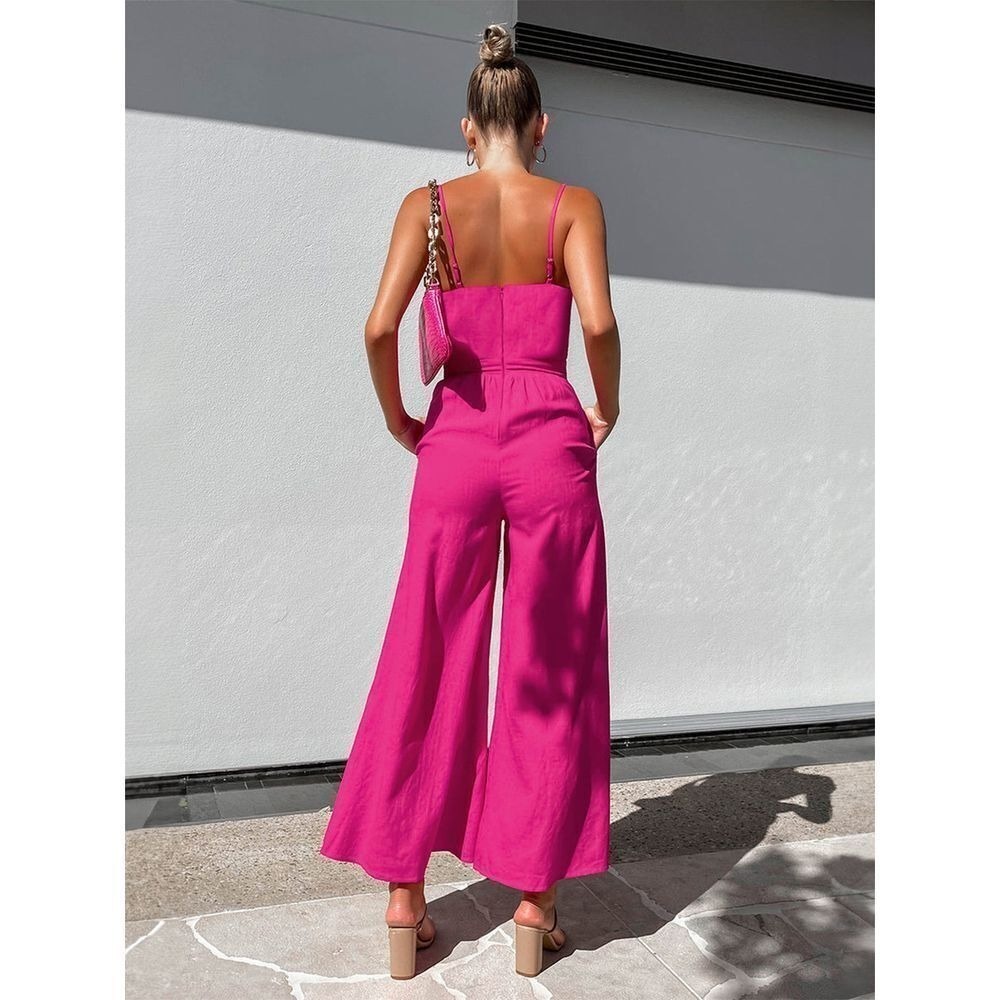 Commense Pink‎ Tie-Front Jumpsuit Wide Leg Sleeveless Casual Cotton Twist XS - Picture 4 of 4